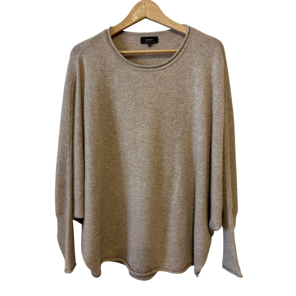 Quince Sweater Sz S/M Oatmeal Mongolian Cashmere Batwing Quiet Luxury Minimalist
